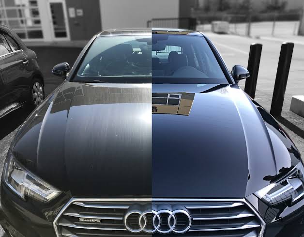 Audi hood half ceramic coated, the coated side deep gloss